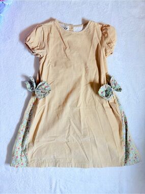 The Oaks Apparel Co. light tan cord dress with liberty floral accents 10